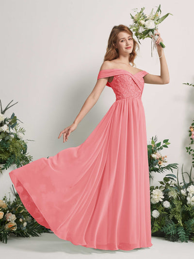Carlyna Leona A-Line Coral Pink Embroidered Bridesmaid Dress Maxi Sleeveless Sweetheart Dress #color_coral-pink