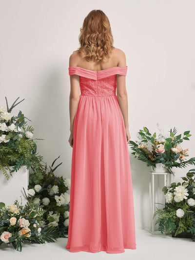 Carlyna Leona A-Line Coral Pink Embroidered Bridesmaid Dress Maxi Sleeveless Sweetheart Dress #color_coral-pink