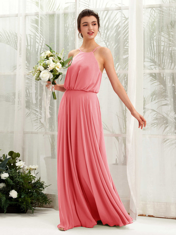Bohemian Halter Spaghetti-straps Bridesmaid Dress - Coral Pink (81223430)