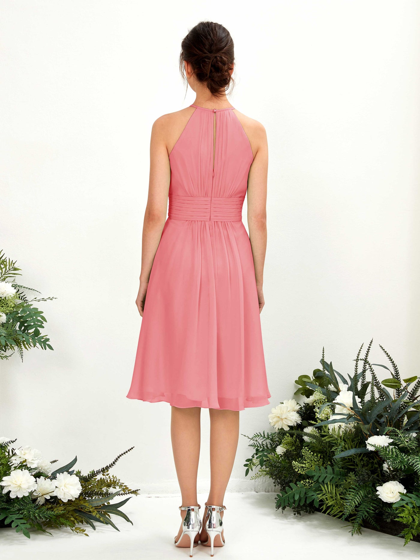 Halter Sleeveless Chiffon Bridesmaid Dress - Coral Pink (81220130)#color_coral-pink