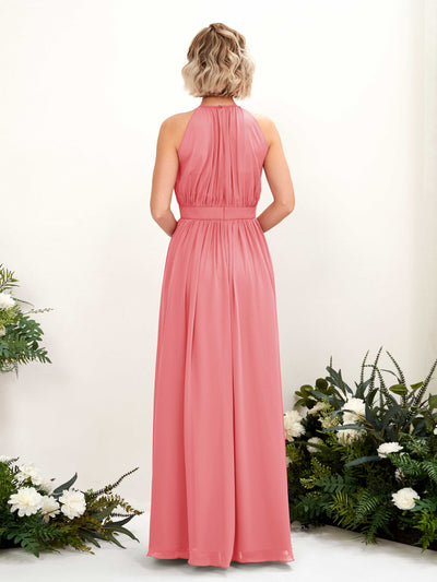 Carlyna Eden A-Line Coral Pink Bridesmaid Dress Maxi Sleeveless Round Neck Dress Back View #color_coral-pink