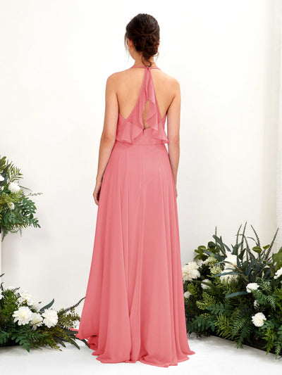 Carlyna Launo A-Line Coral Pink Bridesmaid Dress Maxi Sleeveless V-Neck Dress #color_coral-pink