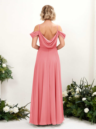 Carlyna Kauku A-Line Coral Pink Bridesmaid Dress Maxi Sleeveless V-Neck Dress #color_coral-pink