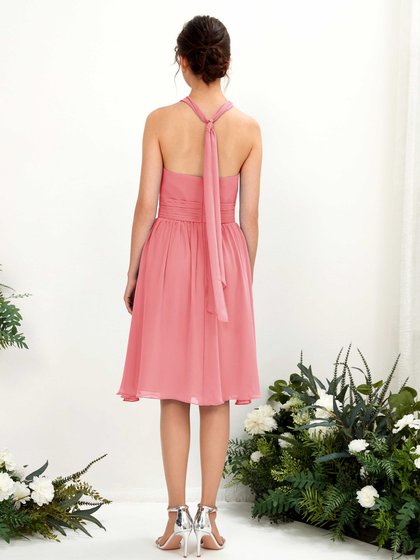 Halter Strapless Chiffon Bridesmaid Dress - Coral Pink (81222630)#color_coral-pink