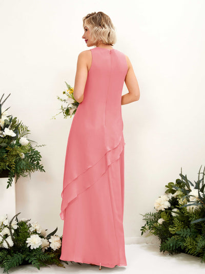 Carlyna Finna Sheath Coral Pink Bridesmaid Dress Maxi Sleeveless Round Neck Dress Back View #color_coral-pink