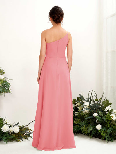 Carlyna Crystal A-Line Coral Pink Bridesmaid Dress Maxi Sleeveless One Shoulder Dress Back View #color_coral-pink