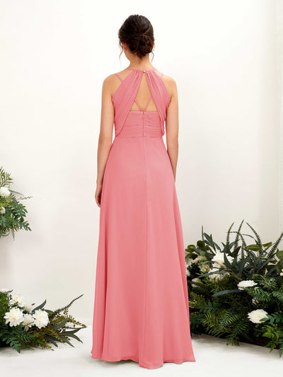 Carlyna Joa A-Line Coral Pink Bridesmaid Dress Maxi Sleeveless V-Neck Dress #color_coral-pink