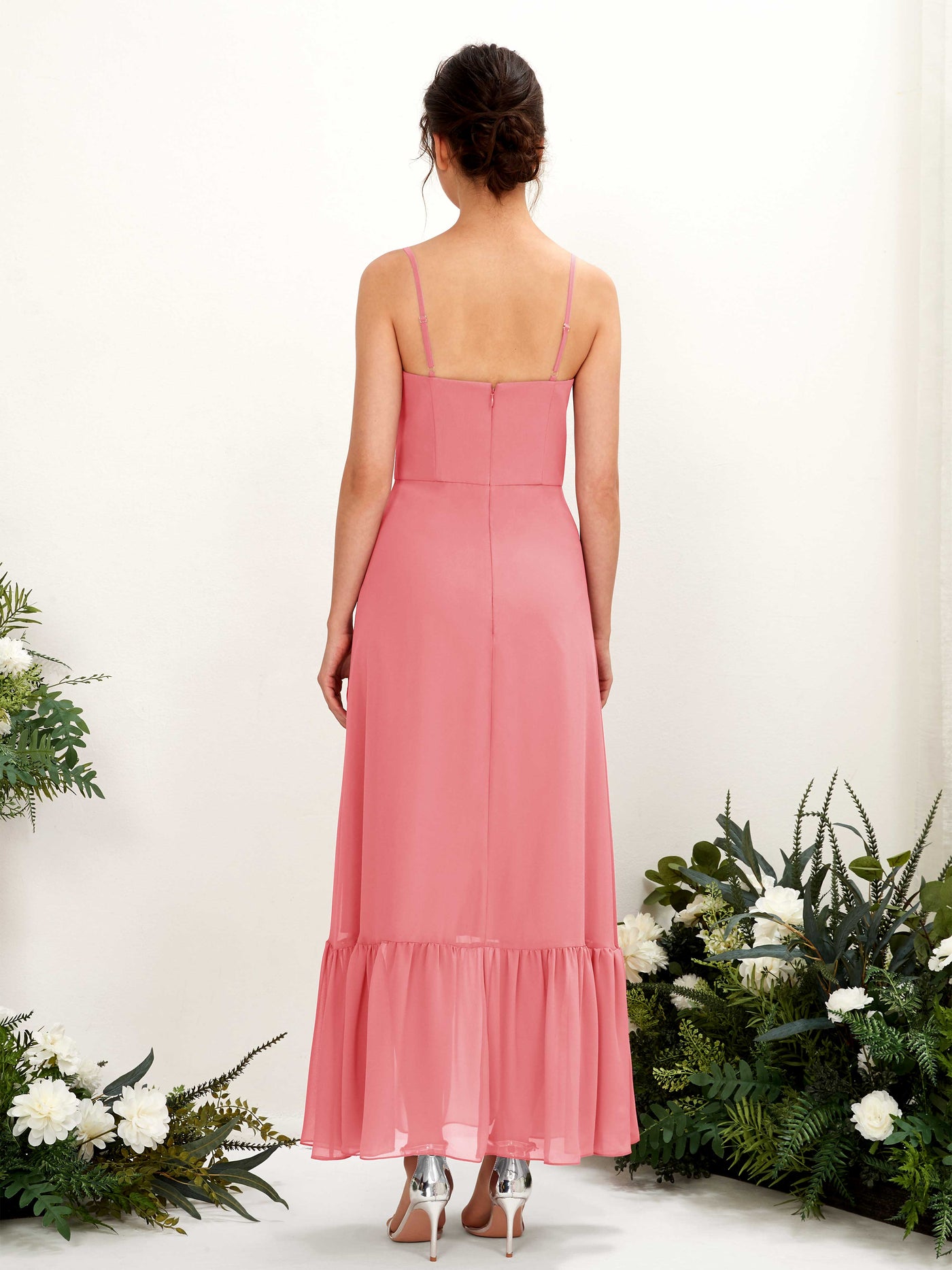 Spaghetti-straps Sweetheart Sleeveless Chiffon Bridesmaid Dress - Coral Pink (81223030)#color_coral-pink