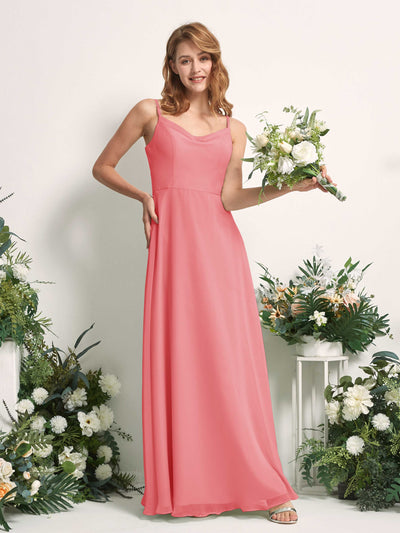 Carlyna Hannah A-Line Coral Pink Bridesmaid Dress Maxi Sleeveless Sweetheart Dress Front View #color_coral-pink