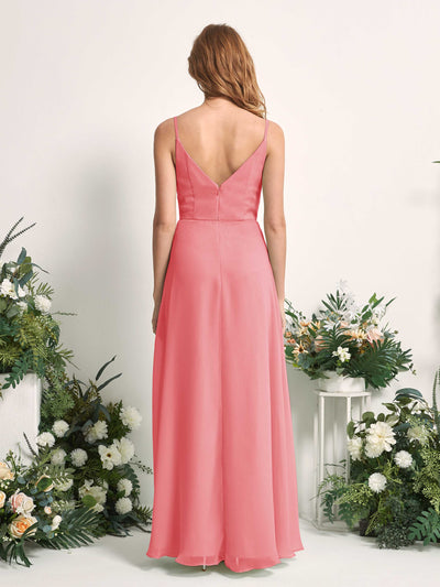 Carlyna Hannah A-Line Coral Pink Bridesmaid Dress Maxi Sleeveless Sweetheart Dress Back View #color_coral-pink