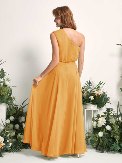 Carlyna Cecily A-Line Mango Bridesmaid Dress Maxi Sleeveless One Shoulder Dress Back View #color_mango