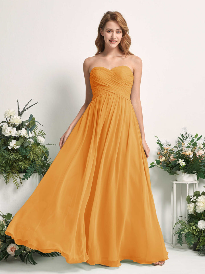Bridesmaid Dress A-line Chiffon Sweetheart Full Length Sleeveless Wedding Party Dress - Mango (81226902)