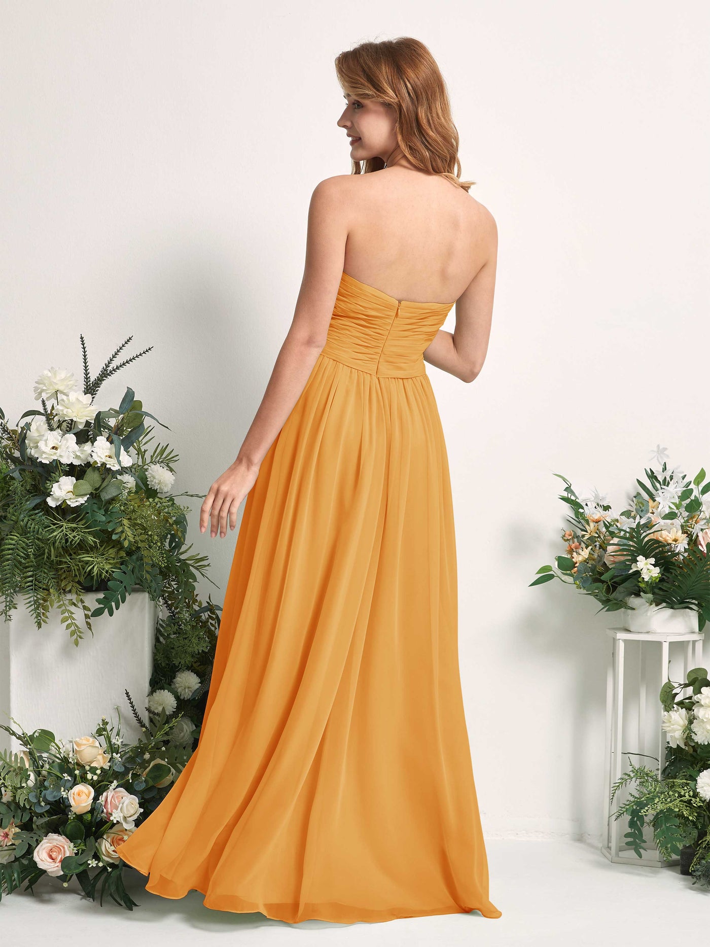 Bridesmaid Dress A-line Chiffon Sweetheart Full Length Sleeveless Wedding Party Dress - Mango (81226902)#color_mango