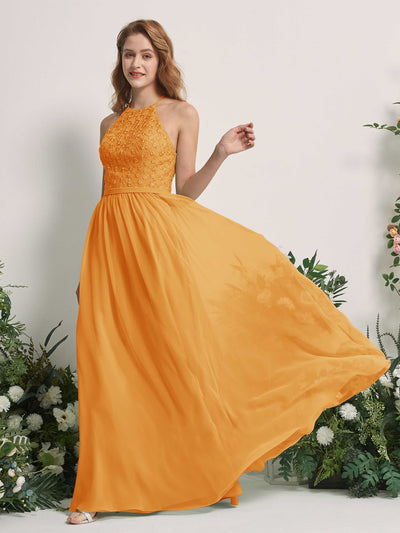 Carlyna Denise A-Line Mango Embroidered Bridesmaid Dress Maxi Sleeveless Round Neck Dress Side View 2 #color_mango