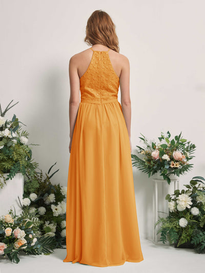 Carlyna Denise A-Line Mango Embroidered Bridesmaid Dress Maxi Sleeveless Round Neck Dress Back View #color_mango