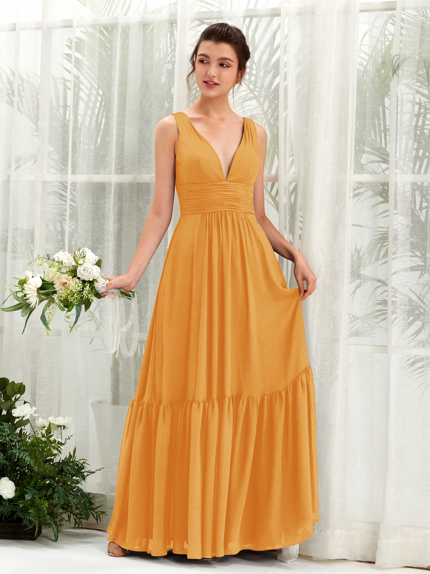 A-line Maternity Straps Sleeveless Chiffon Bridesmaid Dress - Mango (80223702)#color_mango
