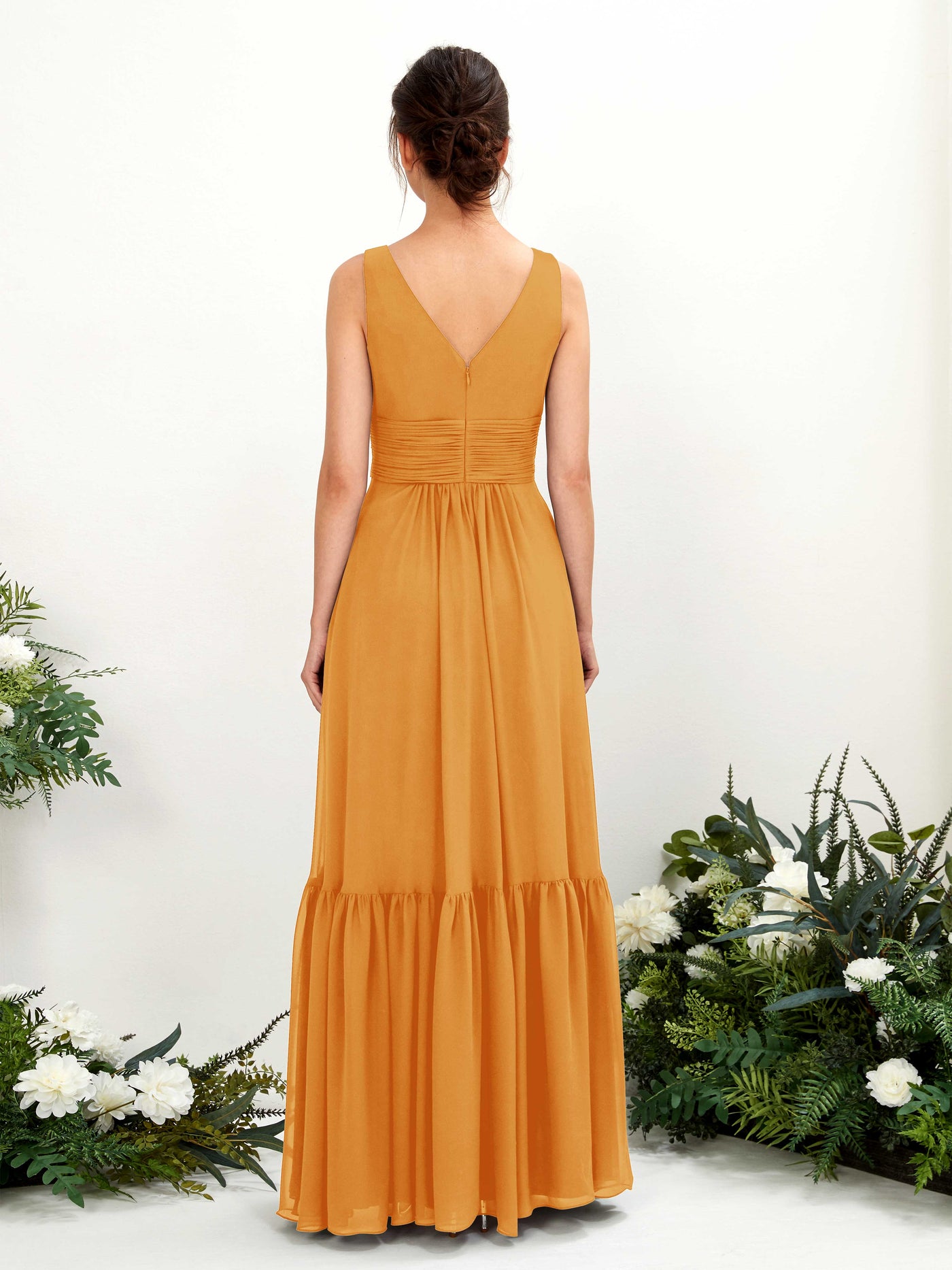 A-line Maternity Straps Sleeveless Chiffon Bridesmaid Dress - Mango (80223702)#color_mango