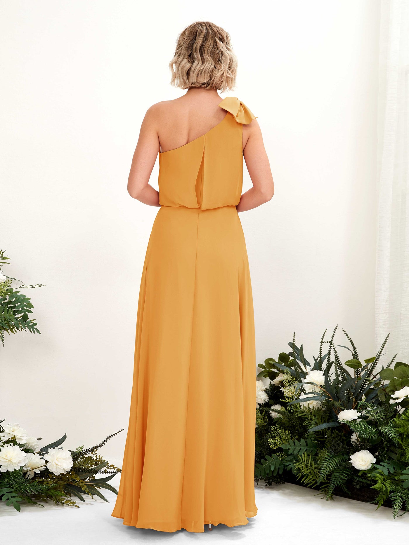 A-line One Shoulder Sleeveless Chiffon Bridesmaid Dress - Mango (81225502)#color_mango