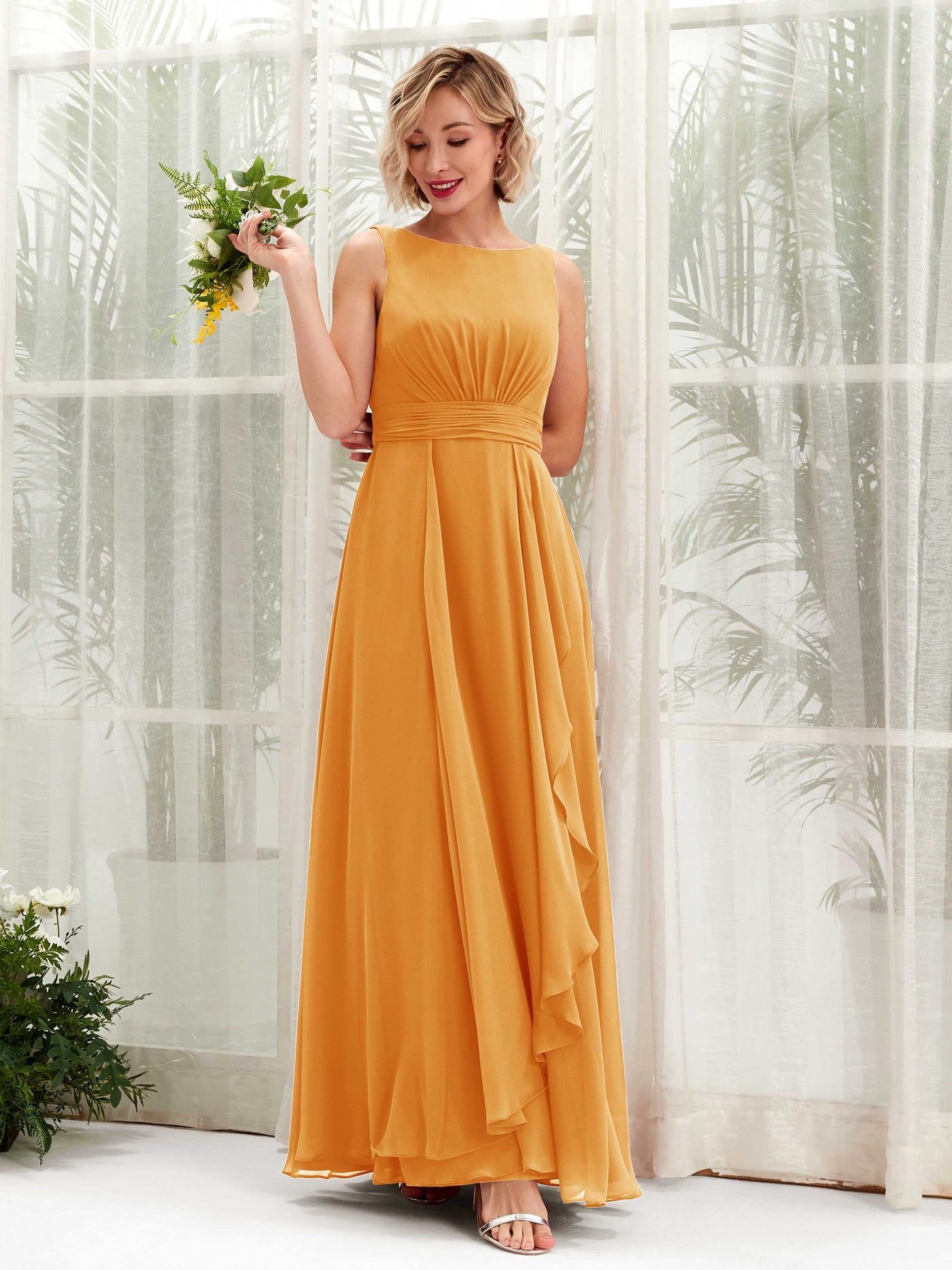 A-line Bateau Sleeveless Chiffon Bridesmaid Dress - Mango (81225802)#color_mango