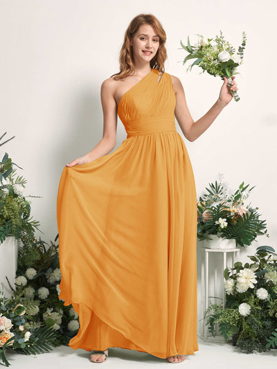 Carlyna Evelyn A-Line Mango Bridesmaid Dress Maxi Sleeveless One Shoulder Dress Front View #color_mango