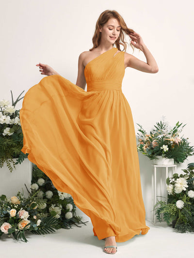 Carlyna Evelyn A-Line Mango Bridesmaid Dress Maxi Sleeveless One Shoulder Dress Side View 2 #color_mango