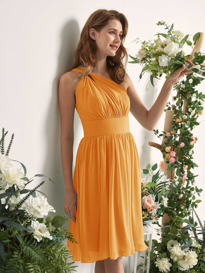 Carlyna Echo A-Line Mango Bridesmaid Dress Knee-Length Sleeveless One Shoulder Dress Side View 2 #color_mango