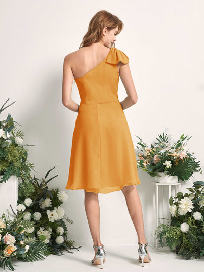 Carlyna Brenda A-Line Mango Bridesmaid Dress Knee-Length Sleeveless One Shoulder Dress Back View #color_mango