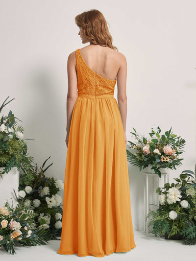 Carlyna Bonita A-Line Mango Embroidered Bridesmaid Dress Maxi Sleeveless One Shoulder Dress Back View #color_mango