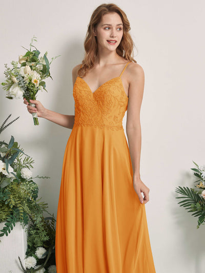 Carlyna Gail A-Line Mango Beaded Bridesmaid Dress Maxi Sleeveless V-Neck Dress Side View 2 #color_mango