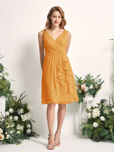 Carlyna Alisha A-Line Mango Bridesmaid Dress Knee-Length Sleeveless V-Neck Dress Front View #color_mango