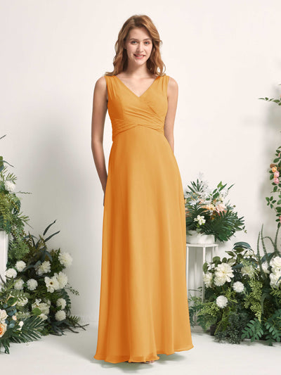 Carlyna June A-Line Mango Bridesmaid Dress Maxi Sleeveless V-Neck Dress #color_mango