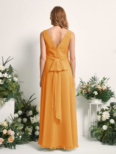 Carlyna June A-Line Mango Bridesmaid Dress Maxi Sleeveless V-Neck Dress #color_mango