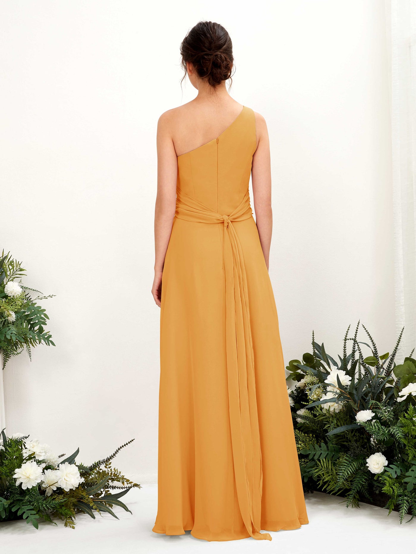 A-line One Shoulder Sleeveless Bridesmaid Dress - Mango (81224702)#color_mango