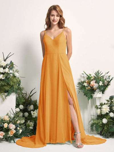 Carlyna Marcia A-Line Mango Bridesmaid Dress Maxi Sleeveless V-Neck Dress #color_mango