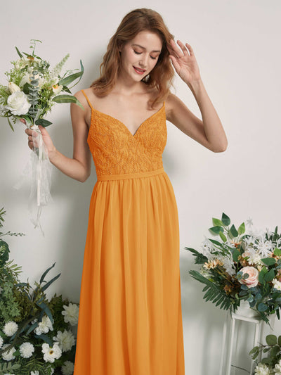 Carlyna Alexandra A-Line Mango Beaded Bridesmaid Dress Maxi Sleeveless V-Neck Dress Side View 2 #color_mango