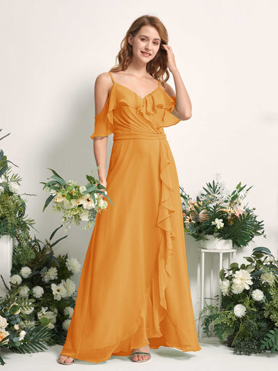 Carlyna Yvette A-Line Mango Bridesmaid Dress Maxi Sleeveless V-Neck Dress #color_mango