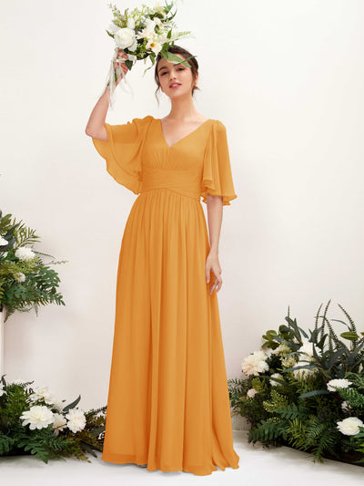 Carlyna Odette A-Line Mango Bridesmaid Dress Maxi Short Sleeve V-Neck Dress #color_mango