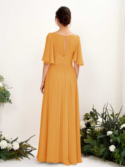 Carlyna Odette A-Line Mango Bridesmaid Dress Maxi Short Sleeve V-Neck Dress #color_mango