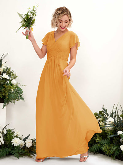 Carlyna Tolly A-Line Mango Bridesmaid Dress Maxi Cap Sleeve V-Neck Dress #color_mango