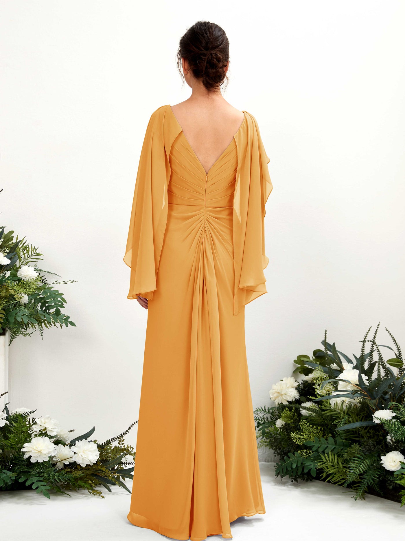 A-line V-neck Chiffon Bridesmaid Dress - Mango (80220102)#color_mango