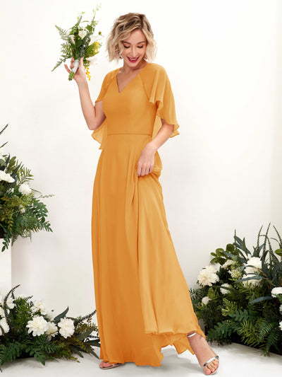 Carlyna Winnie A-Line Mango Bridesmaid Dress Maxi Short Sleeve V-Neck Dress #color_mango