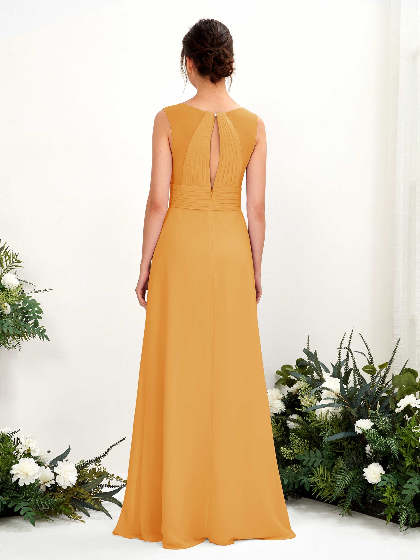 A-line V-neck Sleeveless Chiffon Bridesmaid Dress - Mango (81220902)#color_mango