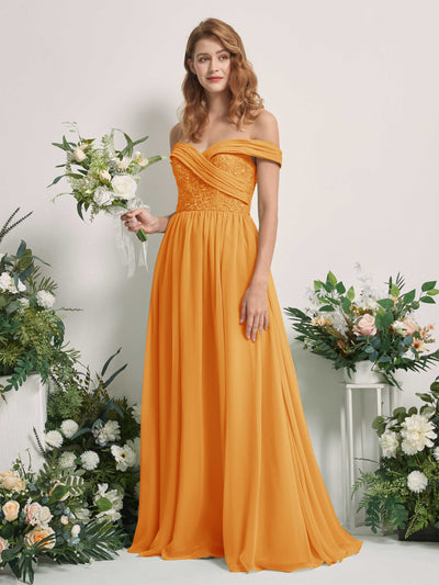 Carlyna Leona A-Line Mango Embroidered Bridesmaid Dress Maxi Sleeveless Sweetheart Dress #color_mango