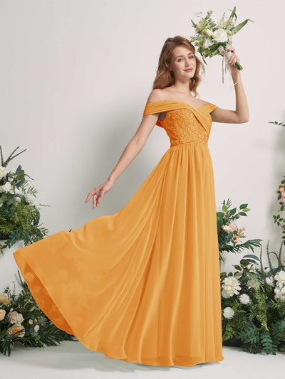 Carlyna Leona A-Line Mango Embroidered Bridesmaid Dress Maxi Sleeveless Sweetheart Dress #color_mango