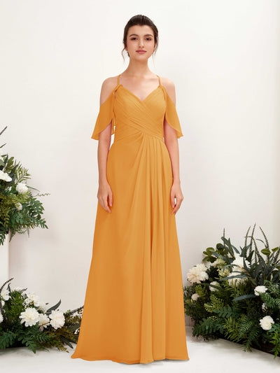 Carlyna Orlane A-Line Mango Bridesmaid Dress Maxi Sleeveless V-Neck Dress #color_mango