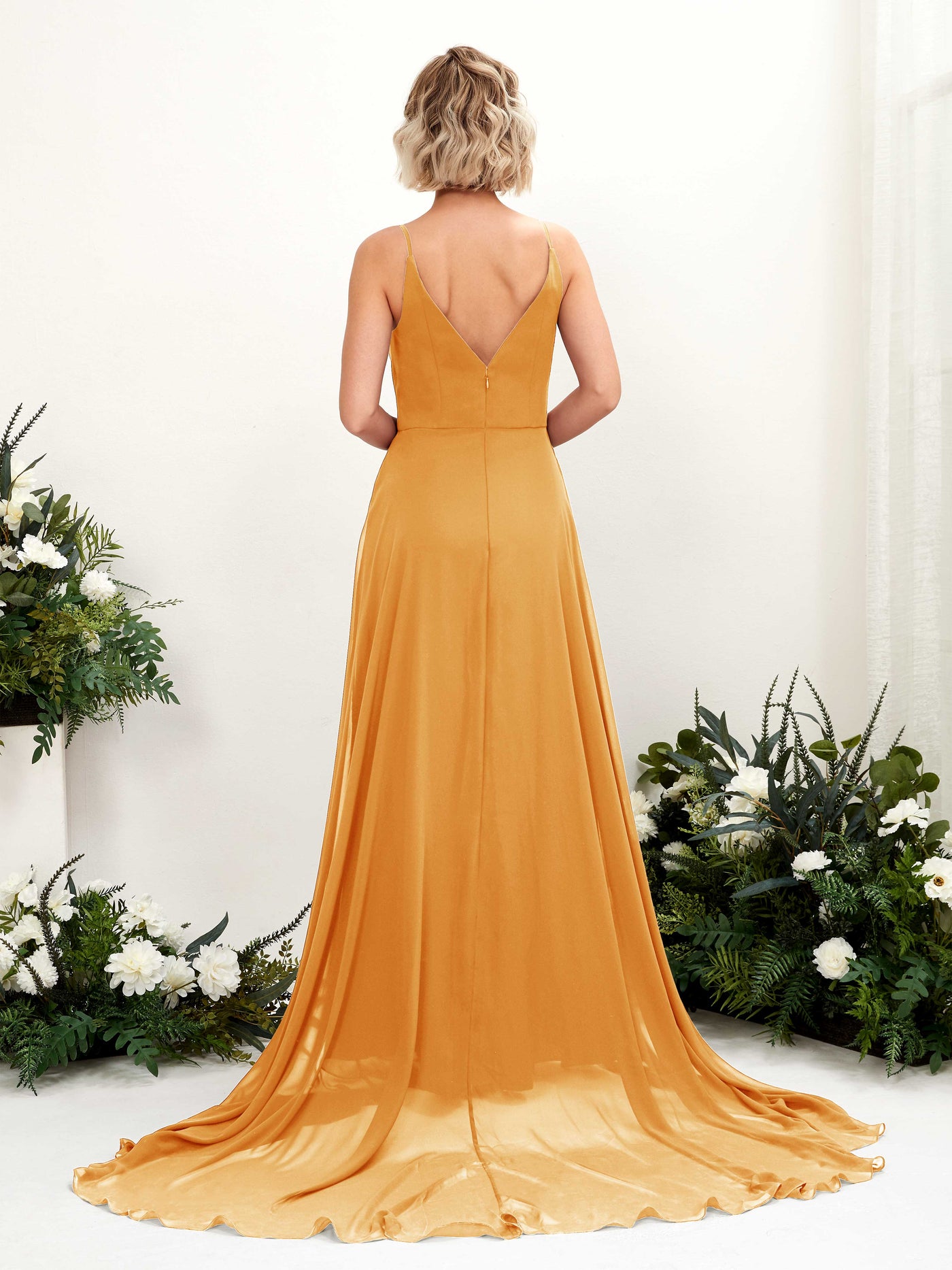 Ball Gown V-neck Sleeveless Bridesmaid Dress - Mango (81224102)#color_mango