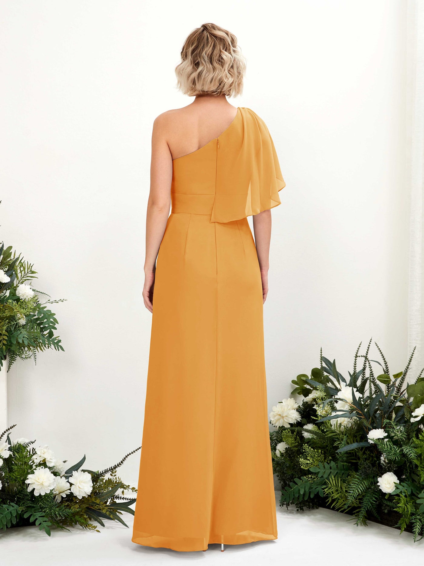Ball Gown Sleeveless Chiffon Bridesmaid Dress - Mango (81223702)#color_mango