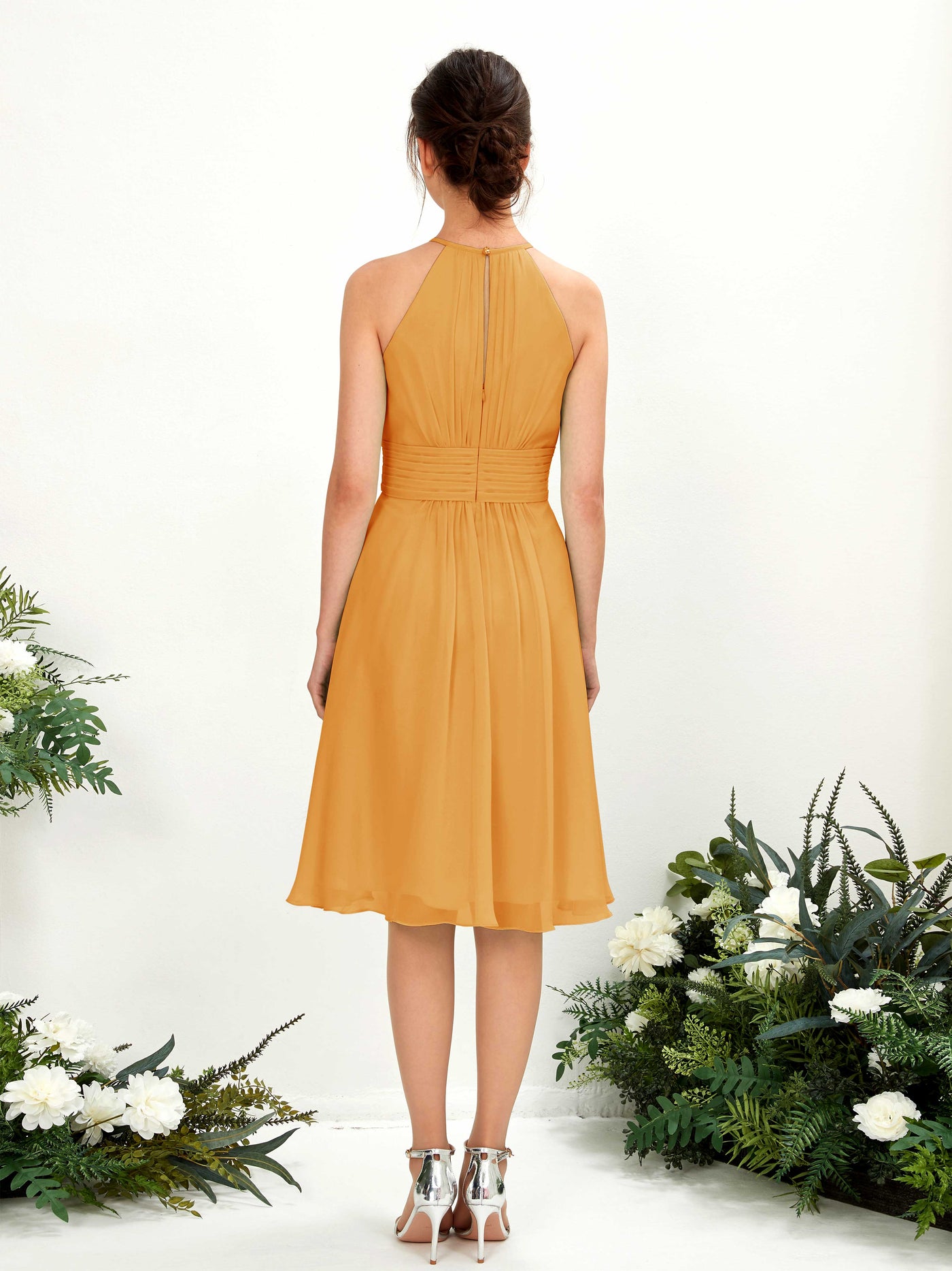Halter Sleeveless Chiffon Bridesmaid Dress - Mango (81220102)#color_mango