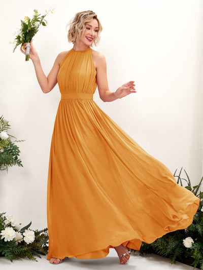 Carlyna Eden A-Line Mango Bridesmaid Dress Maxi Sleeveless Round Neck Dress Front View #color_mango