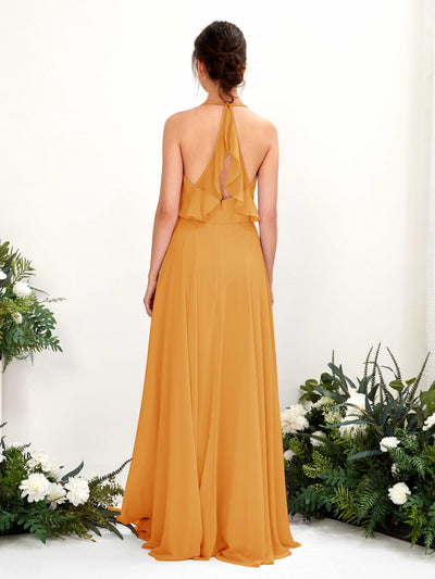 Carlyna Launo A-Line Mango Bridesmaid Dress Maxi Sleeveless V-Neck Dress #color_mango